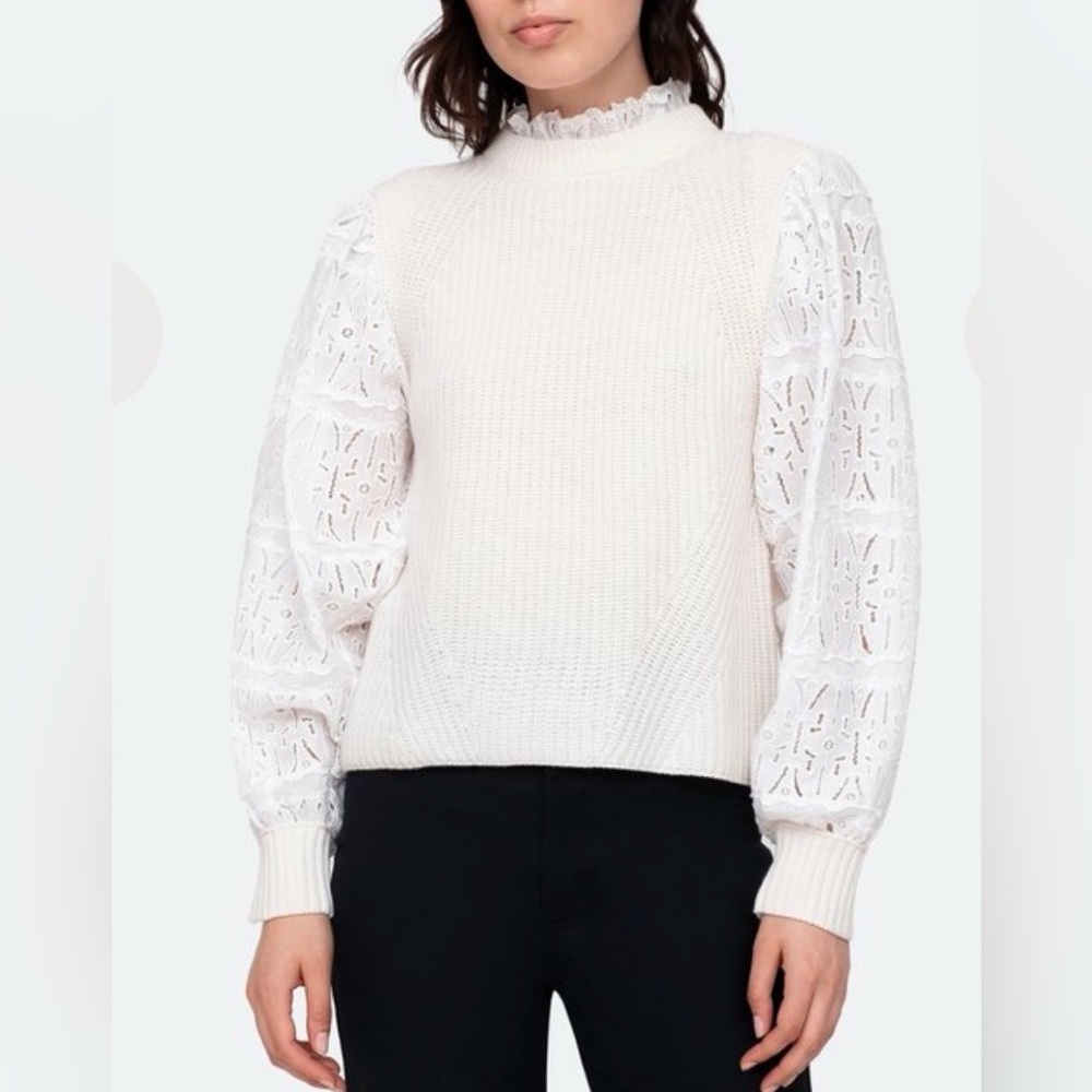 Sea New York Iris sweater, eyelet sleeves and a cozy wool knit body Sz Xs